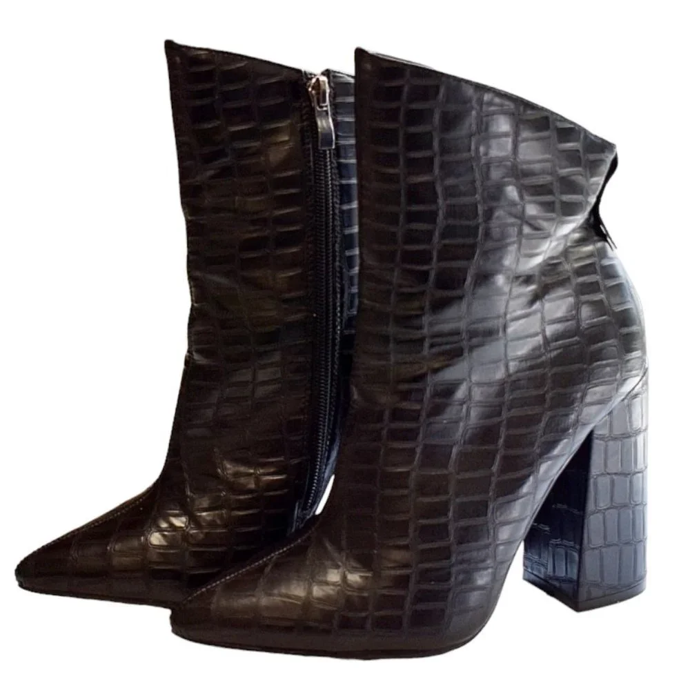 Nasty Gal Faux Black Patent Leather Croc  Ankle Boots